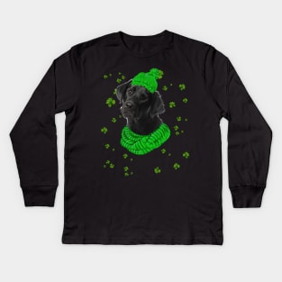 Labrador Black Hat St Patricks Day Shamrock Kids Long Sleeve T-Shirt